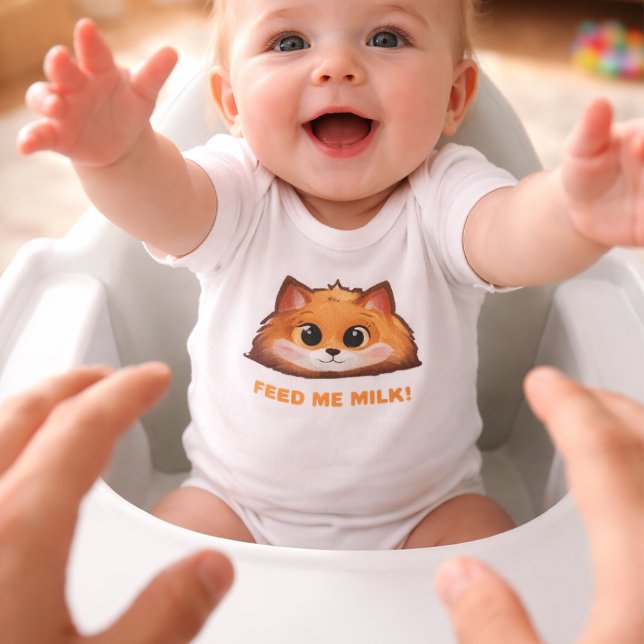 Funniest "FEED ME MILK!" Fox Baby Bodysuit (Foxi Baby Series - Feed Me Milk! Fox Bodysuit (Father's POV Edition))