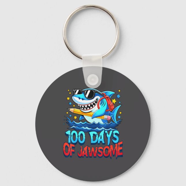Funny 100 Days Of Jawsome Shark Kids Boy 100th Day Key Ring (Front)