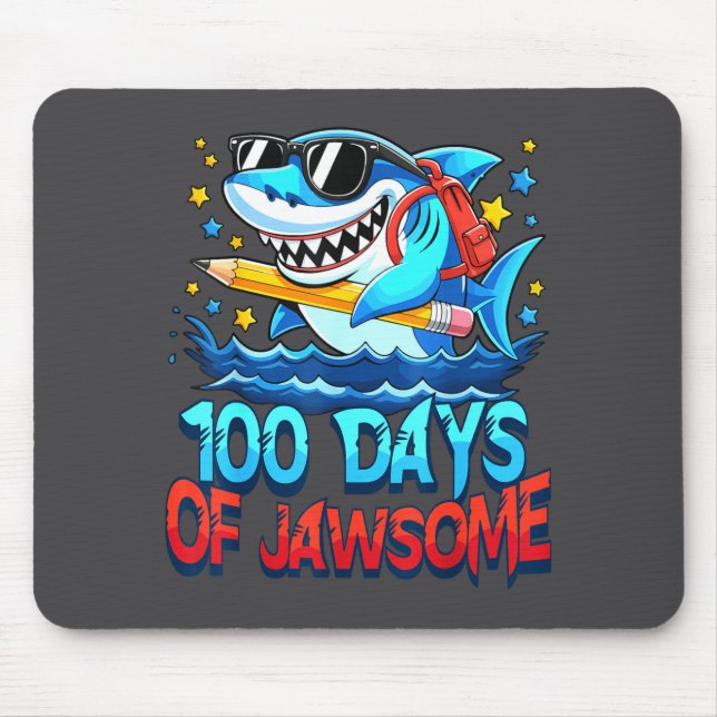 Funny 100 Days Of Jawsome Shark Kids Boy 100th Day Mouse Mat (Front)