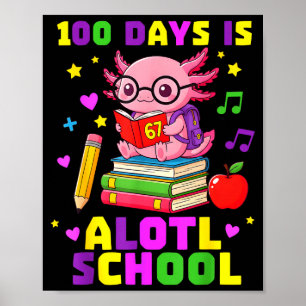Funny 100 Days Of School Axolotl Kids Girls Poster