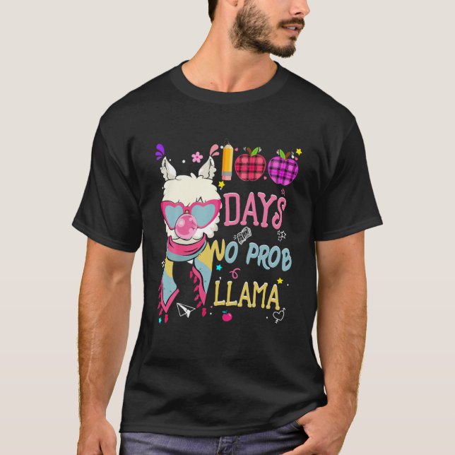 Funny 100 Days Of School No Prob Llama Wearing Sca T-Shirt (Front)