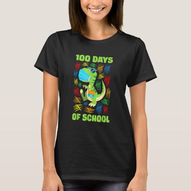 Funny 100 Days Of School Shirt Boys Girls Trex Fac (Front)