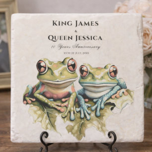 Funny 10 Year Anniversary Frog Couple Stone Coaster