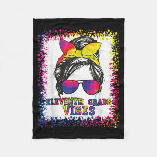 Funny 11th Grade Vibes Messy Bun Back To School Ki Fleece Blanket
