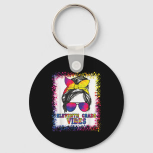 Funny 11th Grade Vibes Messy Bun Back To School Ki Key Ring