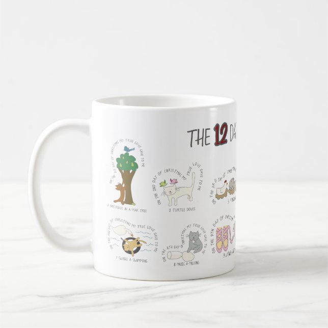 Funny 12 Days of Catmas Christmas Cats Coffee Mug (Left)