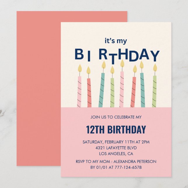 Funny 12th birthday invitations Birthday Candle (Front/Back)
