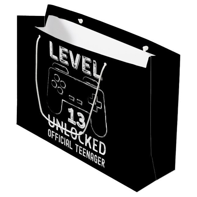 Funny 13th birthday level 13 unlocked gamers large gift bag (Front Angled)