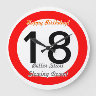 Funny 18th Birthday Joke 18 Road Sign Speed Limit Large Clock