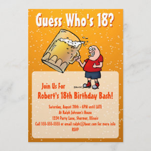 Funny 18th Birthday Party Invitation With Big Beer
