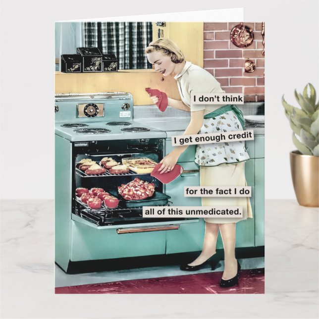 Funny 1950s Housewife Cooking Card (Small Plant)