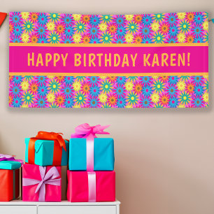 Funny 1960s Flower Power Happy Hippie Birthday Banner