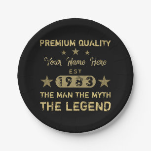 Funny 1983 Birthday Man Myth Legend Paper Plate