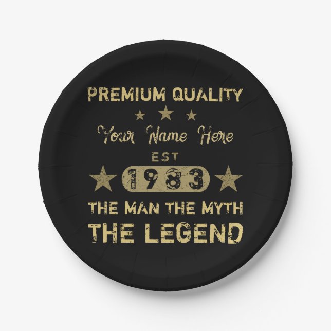 Funny 1983 Birthday Man Myth Legend Paper Plate (Front)