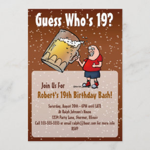 Funny 19th Birthday Party Invitation With Big Beer