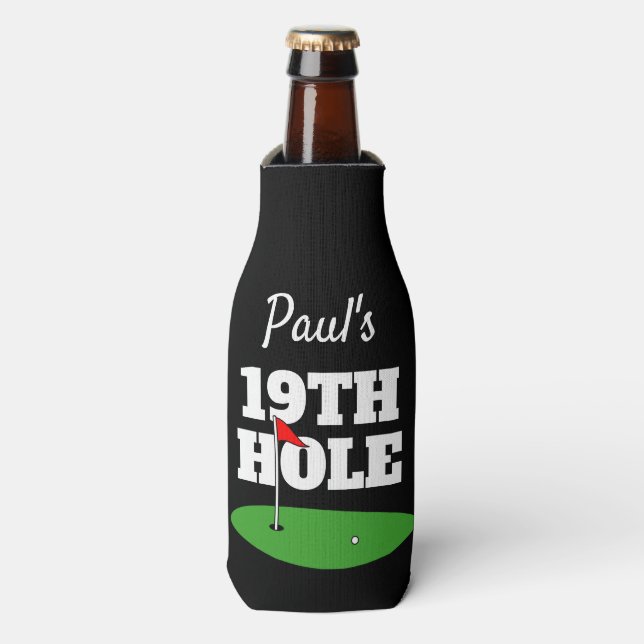 Funny 19th hole golf  beer bottle beverage holder cooler (Bottle Front)