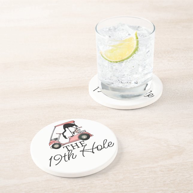 Funny 19th Hole Golf Cart Flamingo Coaster (Side)