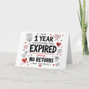 Funny 1st Anniversary heart hand drawn gift Card