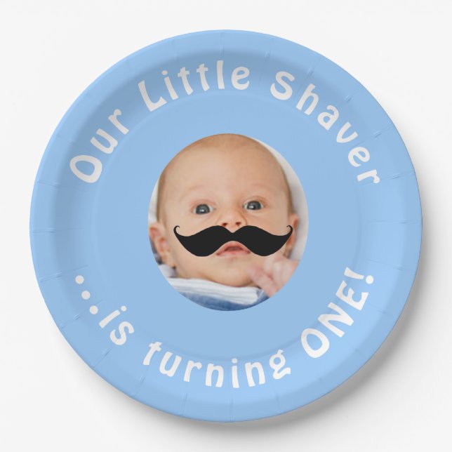 Funny 1st Birthday Party Boy Little Shaver Photo Paper Plate (Front)