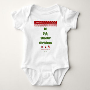 Funny 1st Ugly Sweater Christmas Red Nordic Baby