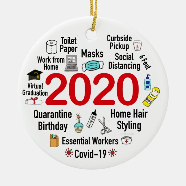 Funny 2020 Covid Quarantine Christmas Keepsake Ceramic Tree Decoration (Front)