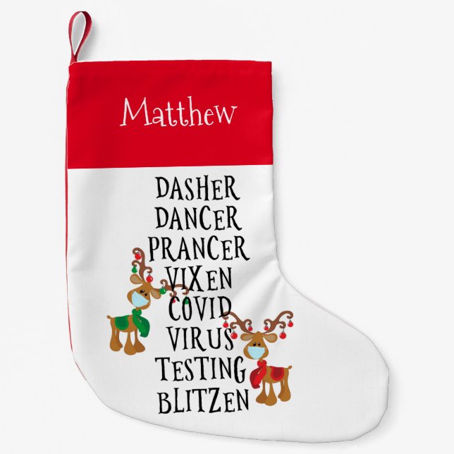 Funny 2020 Reindeer names Covid Custom Small Christmas Stocking (Front)