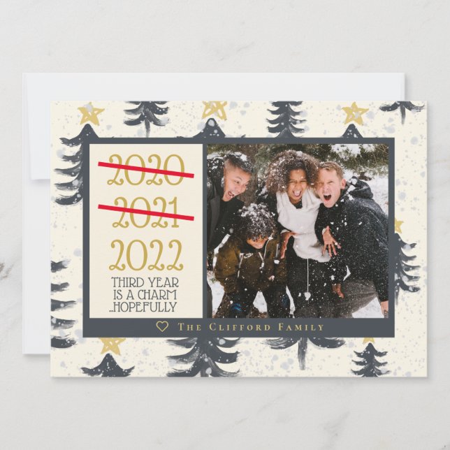 Funny 2021 One Last Try 2022 Christmas Tree Photo Holiday Card (Front)