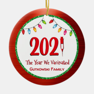 Funny 2021 Vaccinated Family Photo Ceramic Tree Decoration