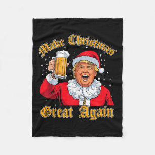 Funny 2024 Christmas Trump Drink Beer Trump Santa  Fleece Blanket