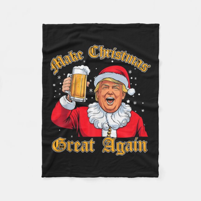 Funny 2024 Christmas Trump Drink Beer Trump Santa  Fleece Blanket (Front)