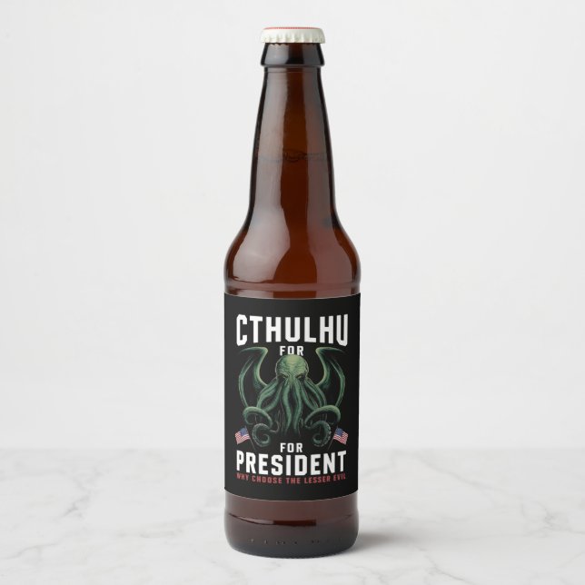 Funny 2024 Elections Cthulhu for President  Beer Bottle Label (Front)