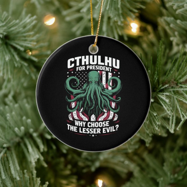 Funny 2024 Elections Cthulhu For President Ceramic Tree Decoration (Tree)