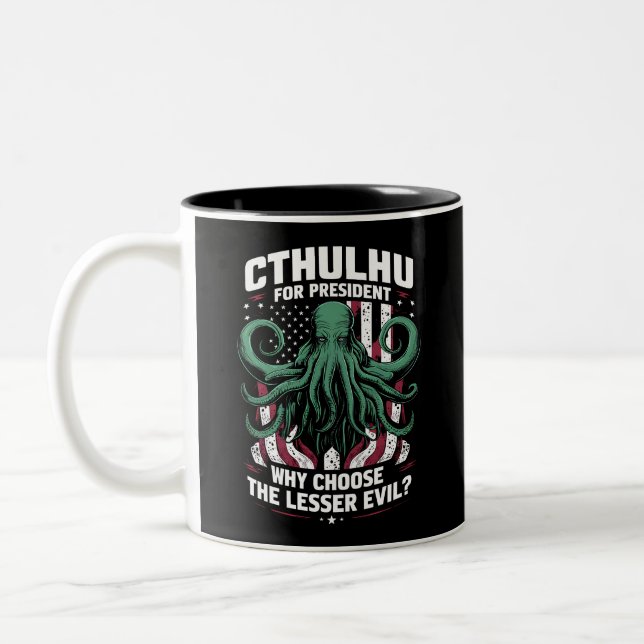 Funny 2024 Elections Cthulhu For President Two-Tone Coffee Mug (Left)