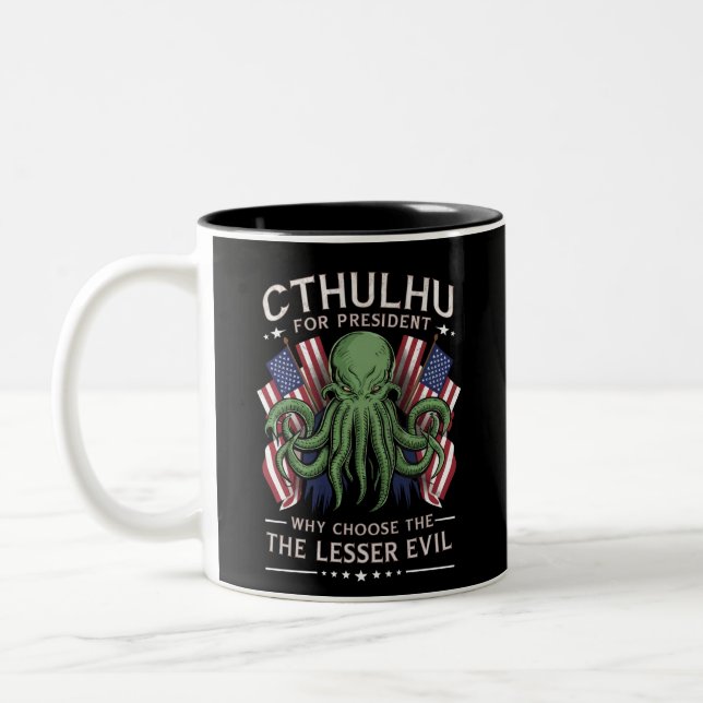 Funny 2024 Elections Cthulhu for President Two-Tone Coffee Mug (Left)