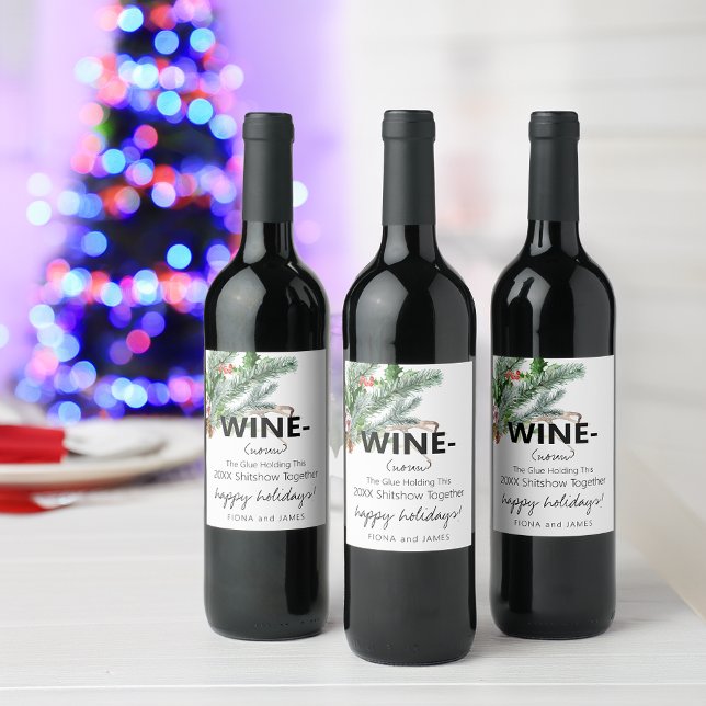 Funny 2024 Wine Glue Holding Us Together Greenery Label (Funny 2025 Wine Glue Holding Us Together Greenery Wine Label)