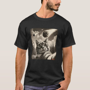 Funny 2024 YR4 Asteroid Impact Earth Cat Selfie Ph T-Shirt