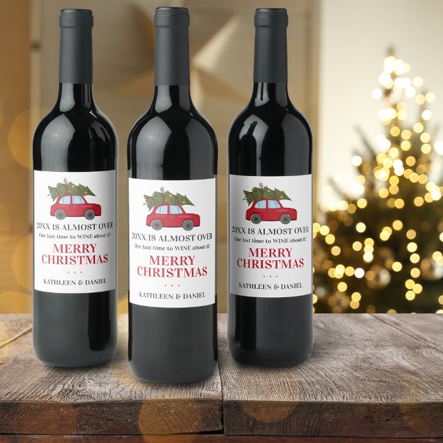 Funny 2025 Is Almost Over Greenery Name Holiday Wine Label (Funny 2024 Is Almost Over Greenery Name Holiday Wine Label)