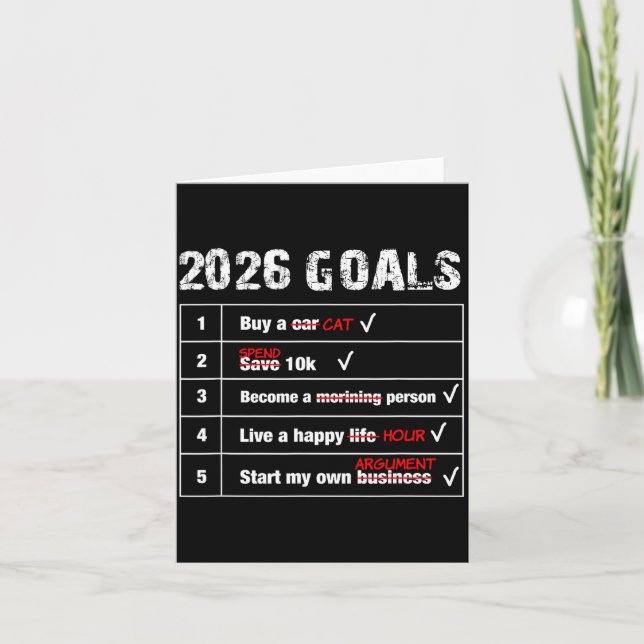 Funny 2026 Goals Hilarious New Year Sarcastic  Card (Front)
