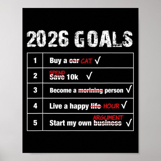 Funny 2026 Goals Hilarious New Year Sarcastic  Poster (Front)