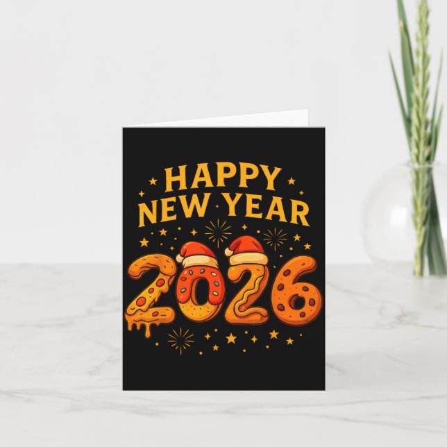 Funny 2026 Happy New Year Food Zza Donut For Kids  Card (Front)