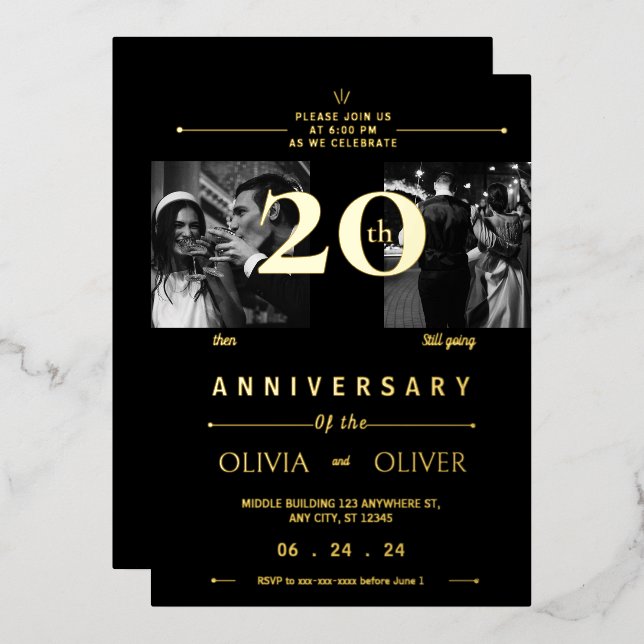 Funny 20th Wedding Anniversary then and now gold (Front/Back)