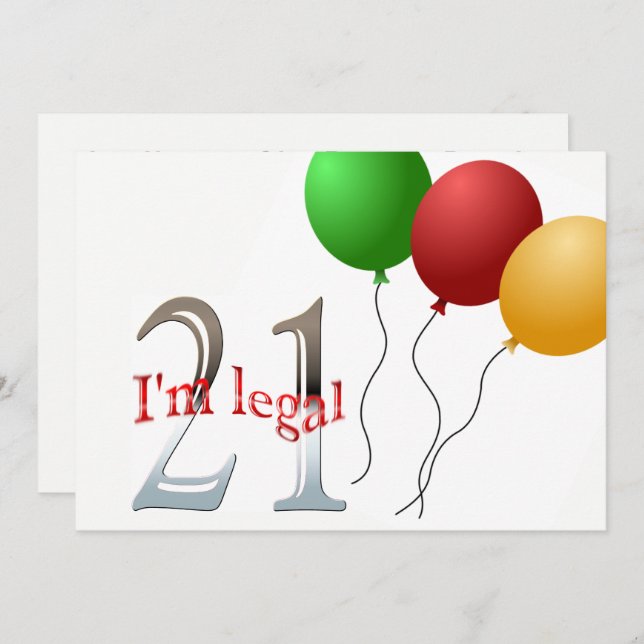 Funny 21st Birthday Party | 21 Legal Age Balloons Invitation (Front/Back)