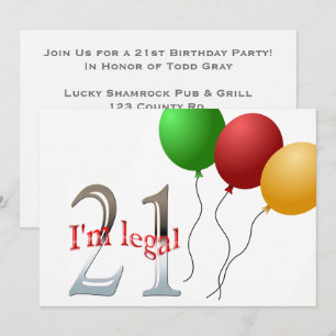 Funny 21st Birthday Party   21 Legal Age Balloons Invitation