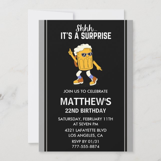 Funny 22nd birthday invitation Beer Surprise Party (Front)