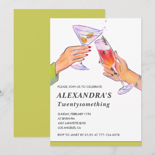 Funny 22nd birthday Party invitations Cocktail  (Front/Back)