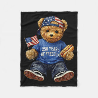 Funny 250 Years Of Dom Teddy Bear Flag Anniversary Fleece Blanket