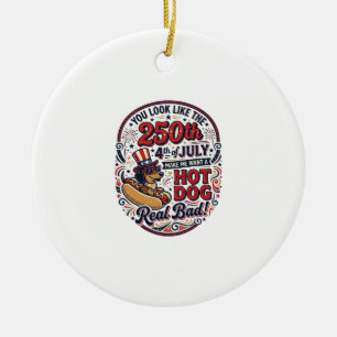 Funny 250th 4th of July Hot Dog Dachshund Ceramic Tree Decoration