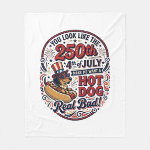 Funny 250th 4th of July Hot Dog Dachshund Fleece Blanket