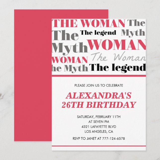  Funny 26th birthday invitations her Myth Legend (Front/Back)