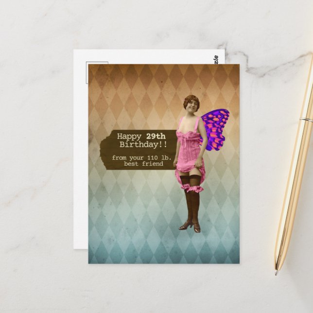 Funny 29 Again Best Friend Birthday Postcard (Front/Back In Situ)
